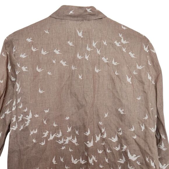 J. Jill XS Linen Bird Dove novelty brown Button Down Long Sleeves blouse - Picture 6 of 8